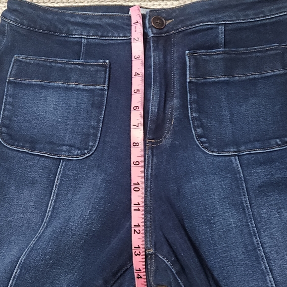 LC Lauren Conrad Wide Leg Super High Rise Trouser Dark Blue Jeans - Picture 13 of 15